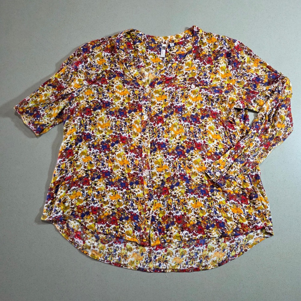 KUT from the Kloth Abstract Paint Splatter Crinkle Blouse XL Multicolor